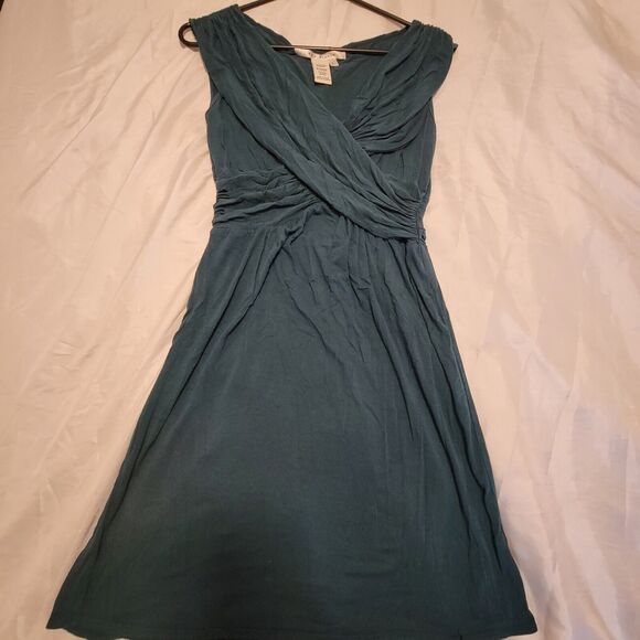 Max Studio Women's Viscose Green V-Neck Criss Cross Waist Dress Size Large - Picture 4 of 8